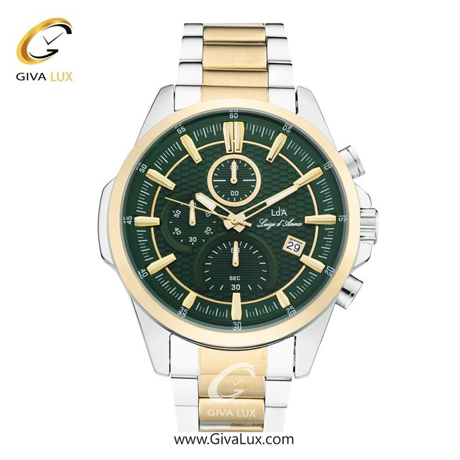 ساعت مچی اورجینال مردانه LdA سه موتوره کرنوگراف نقره ای-طلایی | نقره ای-طلایی| سبز| کد رفرنس 2493